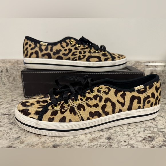 Keds for Kate Spade kickstart genuine calf hair sneaker Tan Leopard Size 7 - Picture 2 of 11